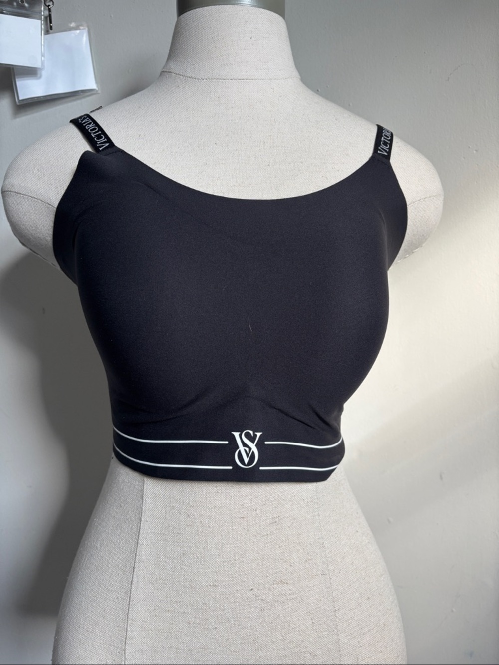 Victoria's Secret Black Crop Bralette with White Stripe Logo